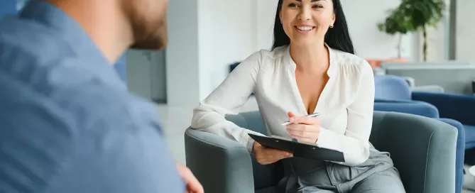 Depression Counseling. Desperate Man Telling About Unhappy Life While Professional Psychologist